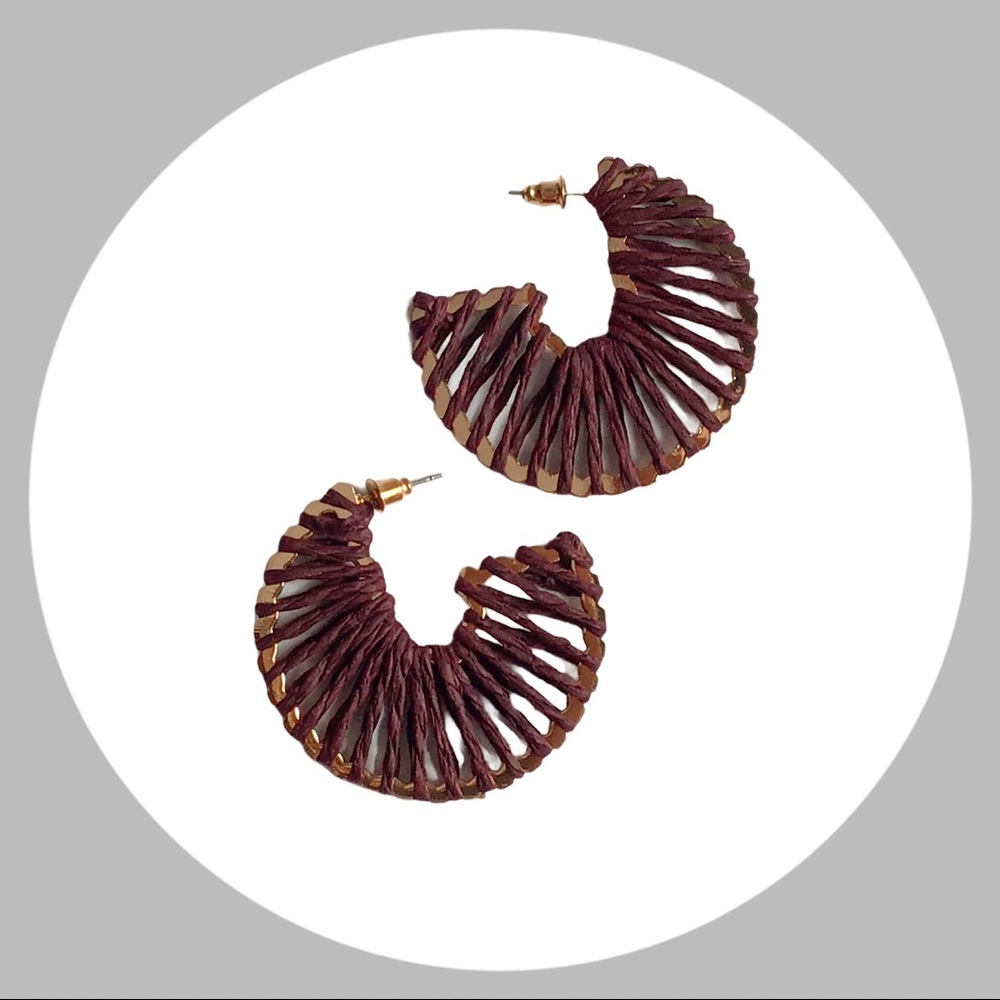 Jute Wrapped Gold Hoop Earrings